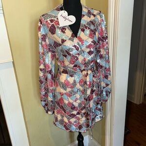 NWT Buddy Love Sequin Wrap Dress in XS
